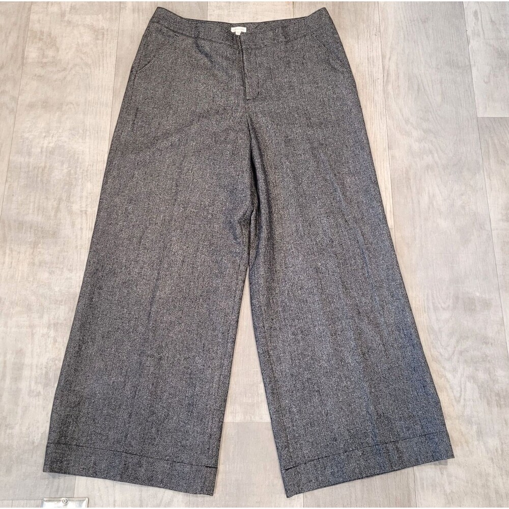 Garnet Hill Wool Blend Wide Leg Dress Pants Plus Sz 18 Gray Marled Pockets Lined